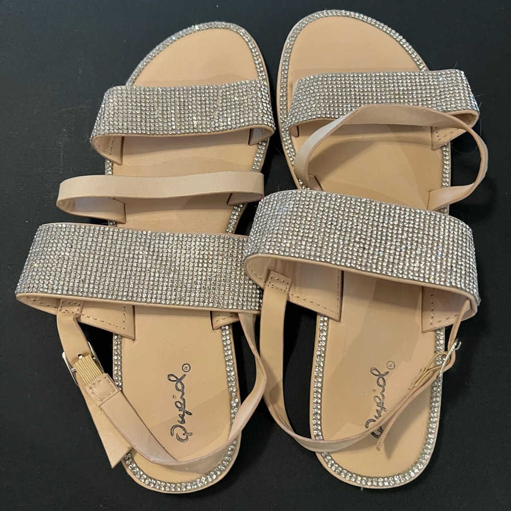 Qupid Women's Beige Sandals with Sparkling Straps